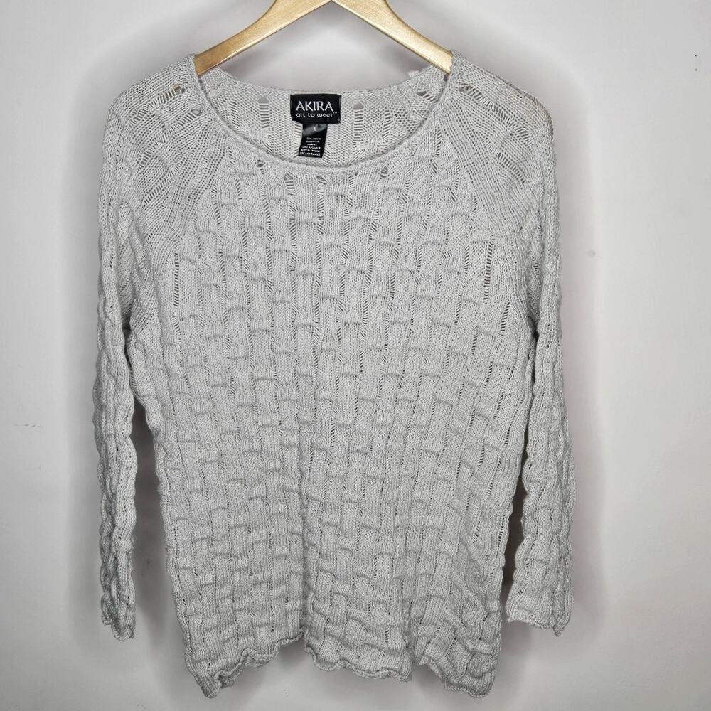 AKIRA Gray Basket Weave Knit Women's Long Sleeve Sweater Size L